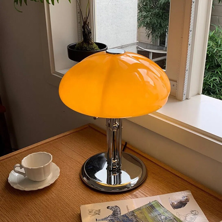 LAMPU MEJA BAUHAUS TABLE LAMP CUTE MUSHROOM LAMP MID CENTURY MODERN, GLASS ORANGE LAMP SHADE FOR LIVING ROOM, BEDROOM, STUDY, DINING ROOM