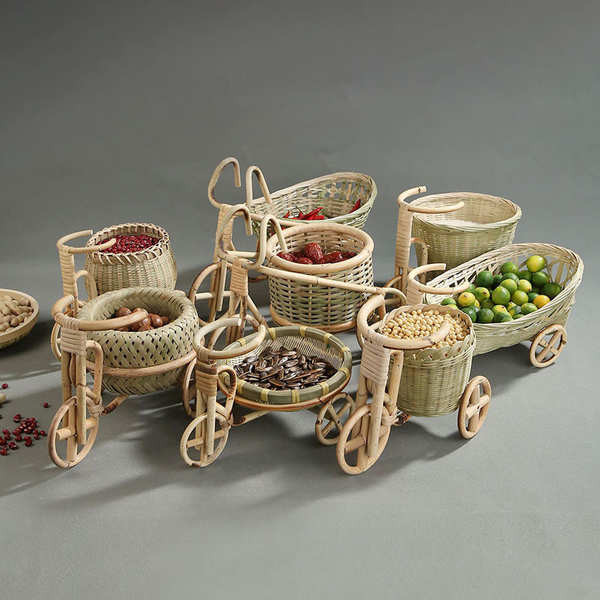 kotak kuih talam balang kuih raya kedap udara Pure Handmade Bamboo Woven Fruit Basket Dried Fruit Plate Creative Household Storage Basket Steamed Bun Basket Bamboo Basket Bamboo Basket Decoration Ornaments