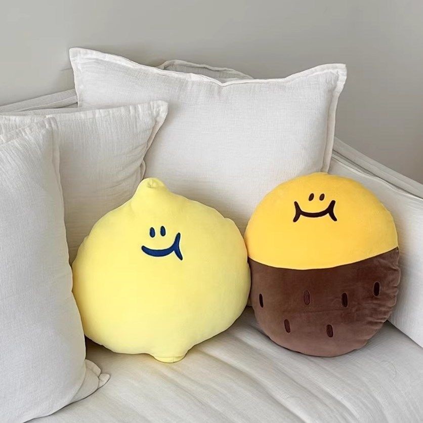 Ins Korean Lemon Pillow Sweet Potato Plush Smiley Face Pillow Sofa Living Room Bay Window Cushion Bedside Pillow Office Dormitory Must-Have Sleeping Super Soft