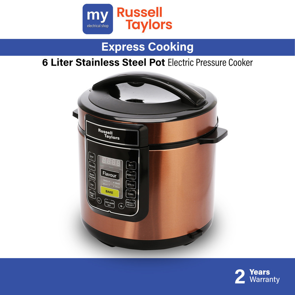 Russell Taylors 6 Liter Electric Pressure Cooker Stainless Steel Pot PC-60 Food Steamer Soup Maker Rice Cake Saute PC60