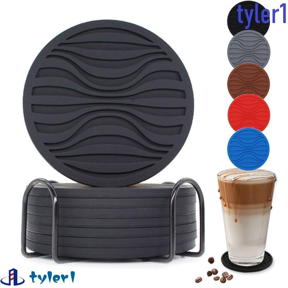 TYLER1 Cup Holder, Tabletop Protection Draining Silicone Coasters Set, Dishwasher Safe Wave Groove Design Thickened Non-Stick Cup Drying Mat Drink