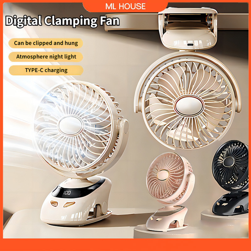 Kipas klip Clip Fan Kipas Mini Portable USB Charging Led Light 5-Speed Strong Wind Low Noise Outdoor