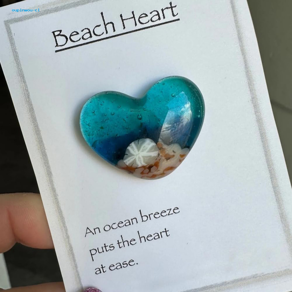 oupinwou Heart Shaped Keepsake Pocket Cards Unique Handcrafted Glass Hearts Handmade Sea Glass Heart Pendant Mini Ocean Souvenir Keepsake Card for Beach Lovers Natural Glass