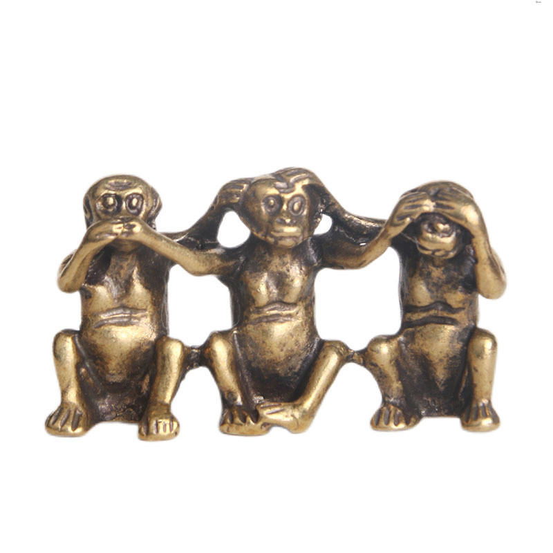 Yueying 2024 Pure Brass Three No Monkeys Desktop Ornaments Don't Ask Don't Say Don't Listen Creative Tea Pet Crafts Ornaments Old Cop