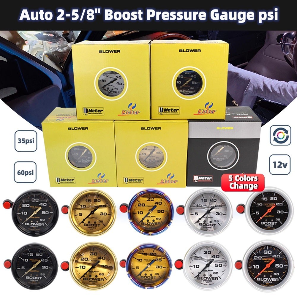 Durable Essential 【ITSOK】New5-color light Auto Meter (Boost/Blower) Diesel 4x4 Car Autometer (0-35)(0-60) PSI - Image 5