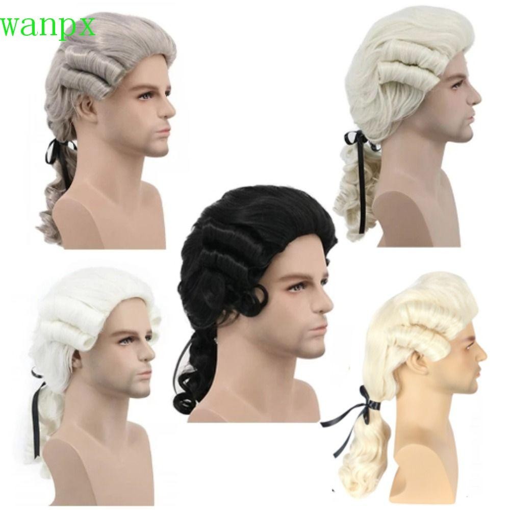 WANPX Lawyer Judge Wig, Male Wigs Historical Baroque Cosplay Curly Wig, Wigs Accessory Deluxe Grey Halloween Men Costume Wigs Costume Party