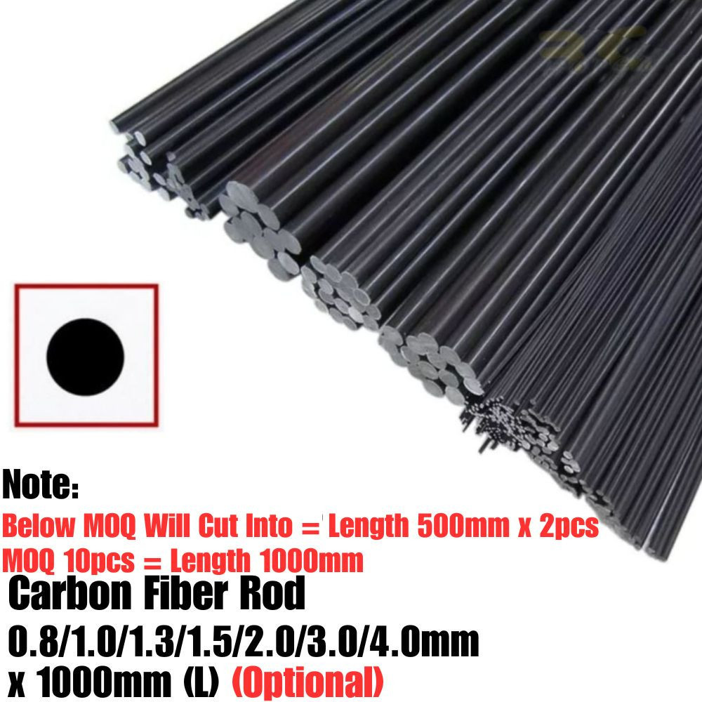 Carbon Fiber Rod 0.8/1.0/1.3/1.5/2.0/3.0/4.0mm Diameter x 1000mm (L) (Optional) CFR