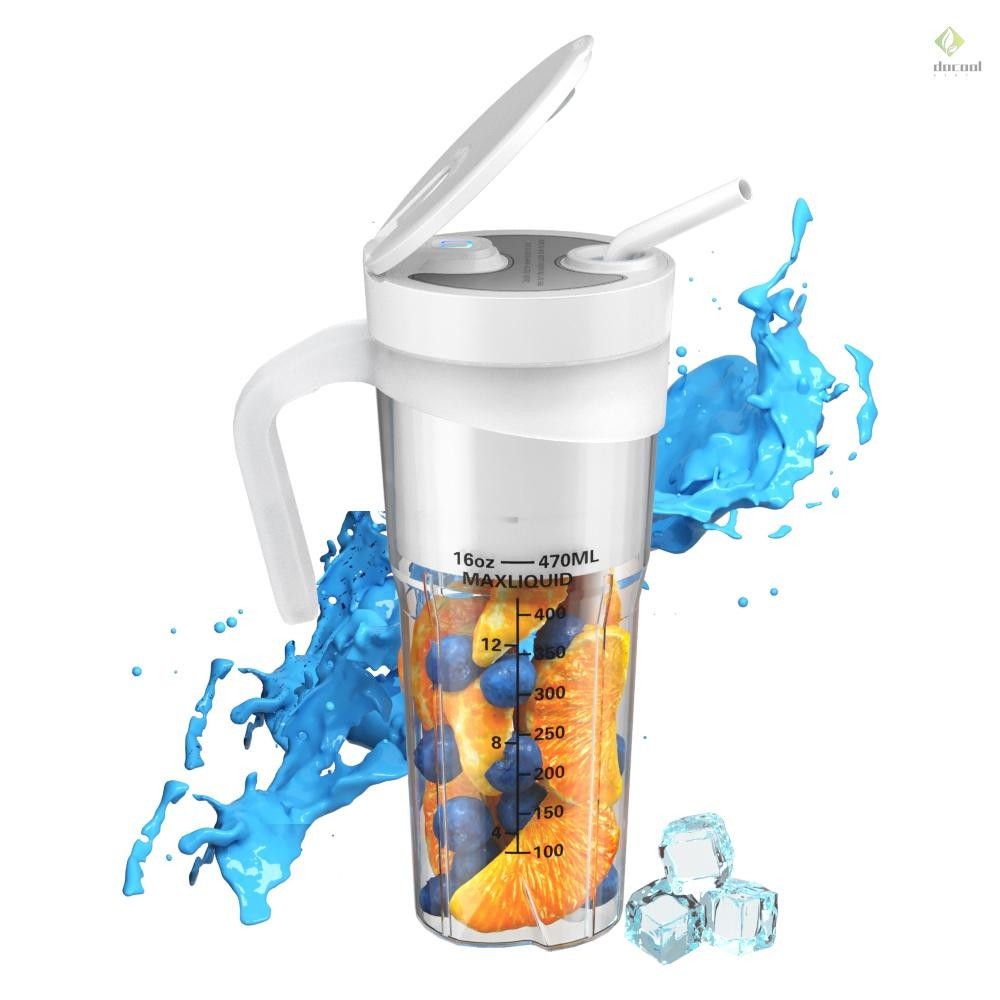 Portable Blender for Shakes and Smoothies 16 OZ Rechargeable Type-C Personal Size Blender with 6 Ultra Sharp Blades/Straw/Cleaning Brush Multifunctional Handheld Blender Cup for Of