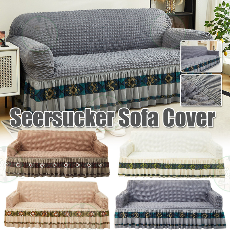 Universal Spandex Seersucker Sarung Sofa L Shape 1 2 3 4 Seater Slipcover Stretch Sofa Sofa Kusyen Cover