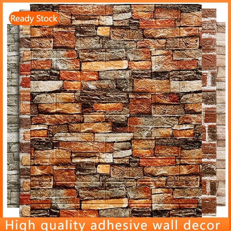 Foam Wallpaper Adhensive Design Wall Decor BIG SIZE-3D Brick Headboard Ceiling Wall Paper Dinding Wall Stickers Living Room Decor Waterproof Bedroom Wall Panel