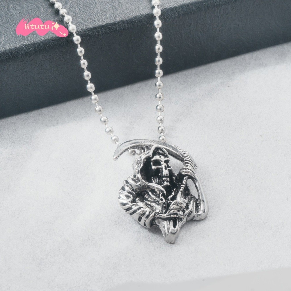 Skeleton Death Scythe Pendant Titanium Necklace