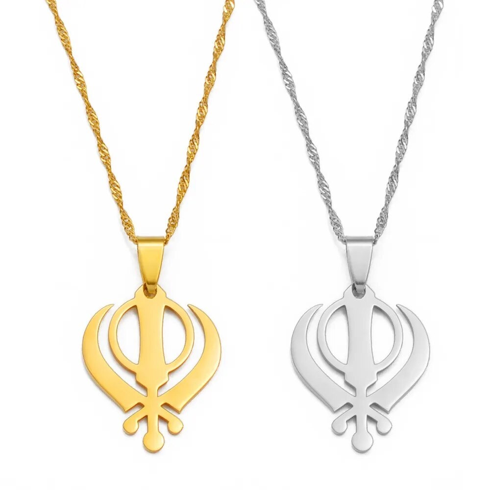 93p Anniyo Sikhism Necklace Pendant Sikh Khanda Jewelry Black/Gold Color Necklaces India Pakis x4F