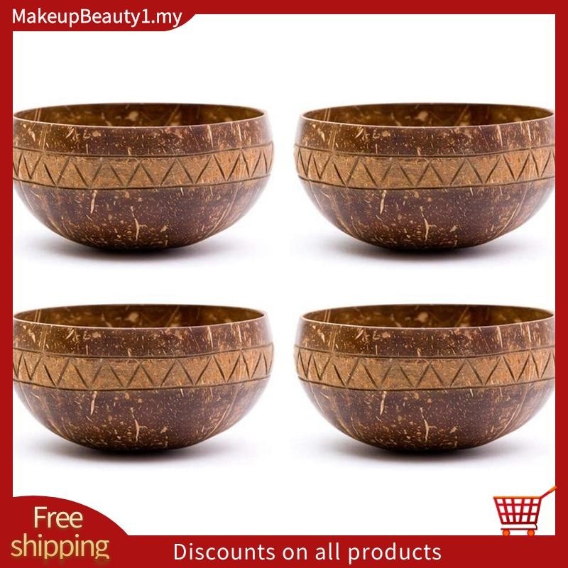 [In Stock]Zigzag Coconut Bowl,Salad Smoothie Buddha Acai Bowl for Kitchen, 4Pcs