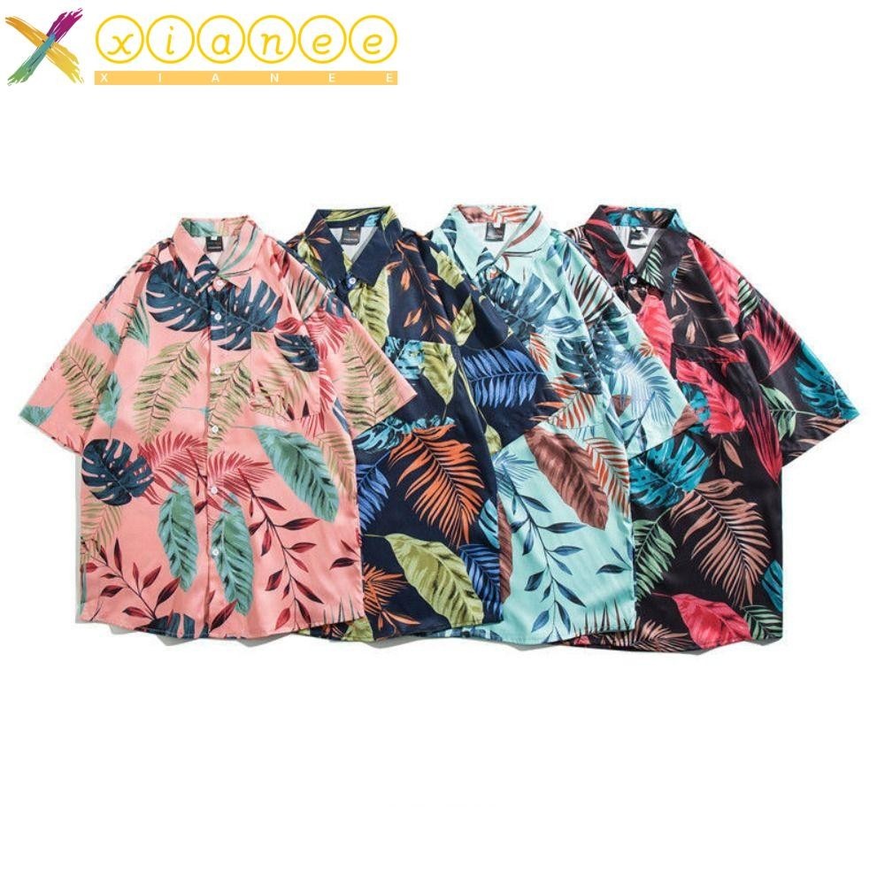 XIANEE Hawaiian Shirt, Holiday Clothing Apparel Flower Plants Beach Loose Tops, Fashion Short Sleeve Attractive Color Comfortable Wear Summer Clothes