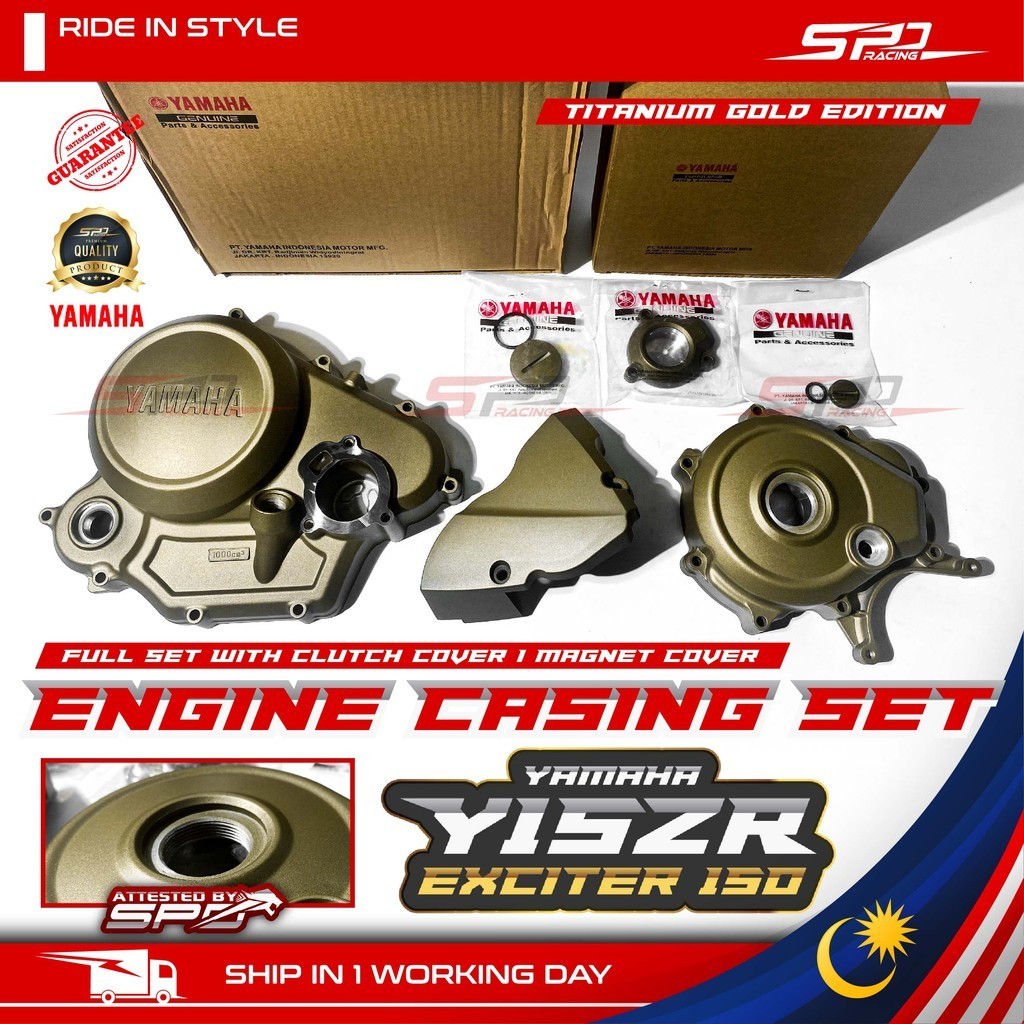 Y15 Engine Casing Set I Full Set With Magnet Cover / Clutch Cover I TT GOLD 100% Original YAMAHA For Y15ZR I EXCITER 150