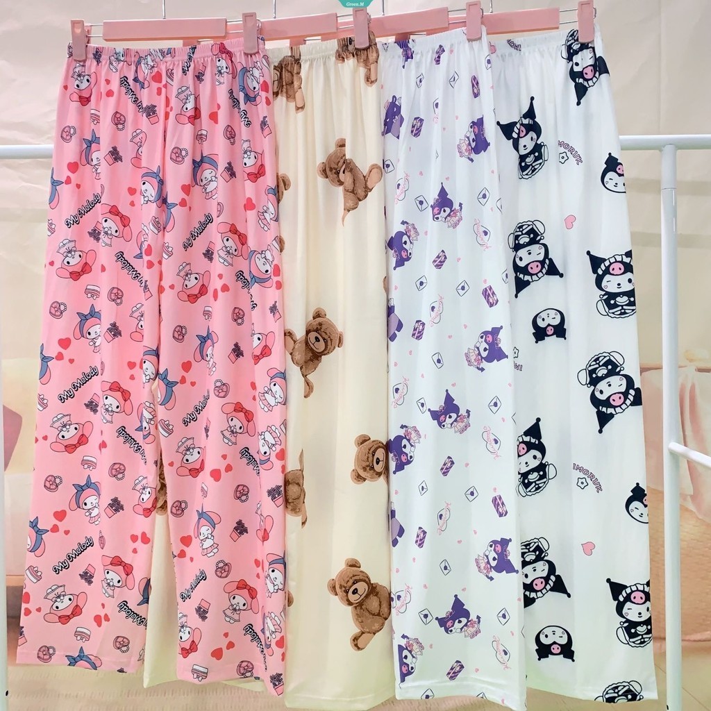 Sanrio My Melody Kuromi Style Cartoon Muppet Bear Printed Trousers Students Teenagers New Not Limited to Season Homewear Sleep Trousers Loose Fit Comfortable Walking Pants [GM]