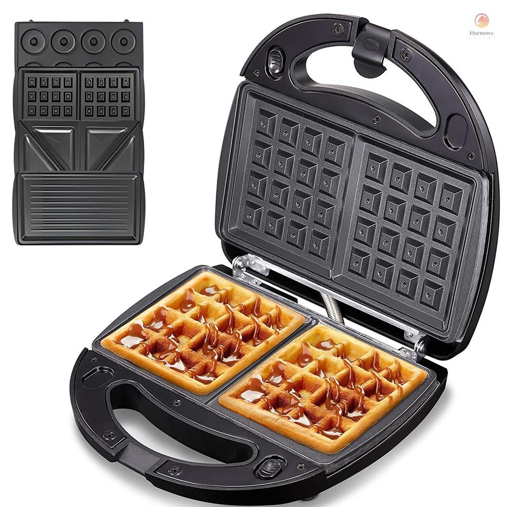 Sandwich Maker 4 in 1 750W Panini Press Grill with Non-stick Plates / Double-Sided Heating / Indicator Lights Portable Electric Breakfast Waffle Maker with Panini Grill / Sandwich 