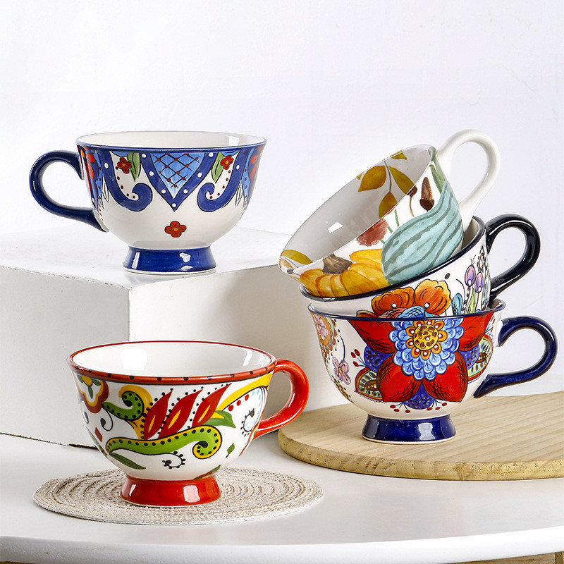 Creative Spanish Household Pastoral Style Ceramic Cup American Coffee Cup Unique Goblet Flower Tea Cup