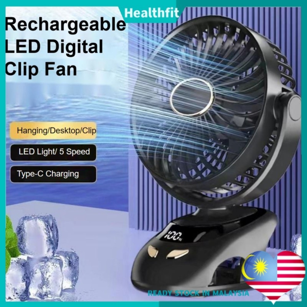 【Malaysia Stock】20000mAh portable USB rechargeable clip fan strong Wind Mini Cooling Fan For Baby Stroller Table Fan 90° Rotation 夹子风扇