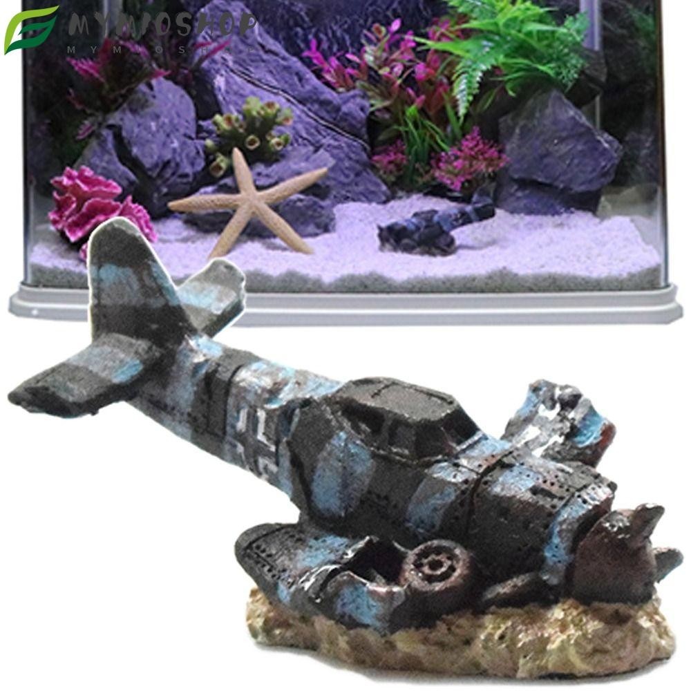 MIOSHOP Airplane Wreck Aquarium Ornament, Landscape Making Miniature Fish Tank Decorations, Gift Landscaping Eco-Friendly Resin Mini Plane Wreckage Figurine Aquarium