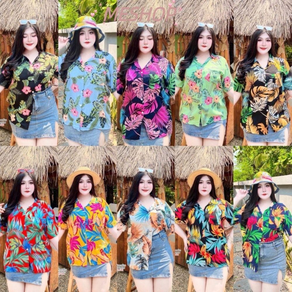 ME-BEAUTY Beach Loose Tops, Holiday Clothing Apparel Short Sleeve Hawaiian Shirt, Fashion Comfortable Wear Attractive Color Flower Plants Summer Clothes
