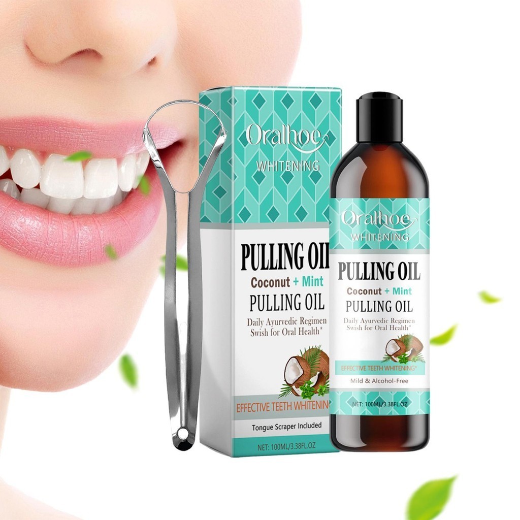 Oil Pulling Mouthwash 100ml Natural Oral Care Oil Pulling with Tongue Scraper Oral Rinse Mouthwash for Healthy fadzamy fadzamy