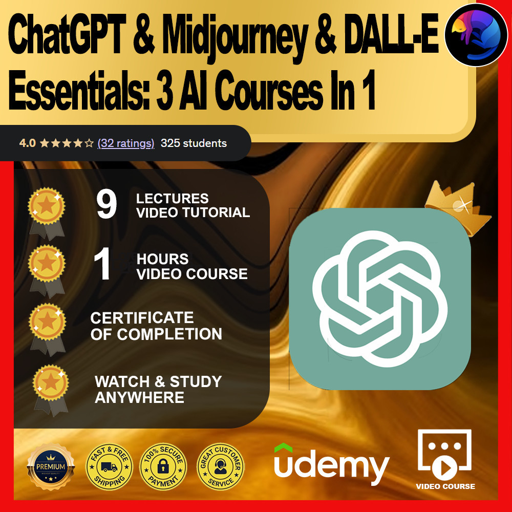 [Video Course] ChatGPT & Midjourney & DALL-E Essentials: 3 AI Courses In 1