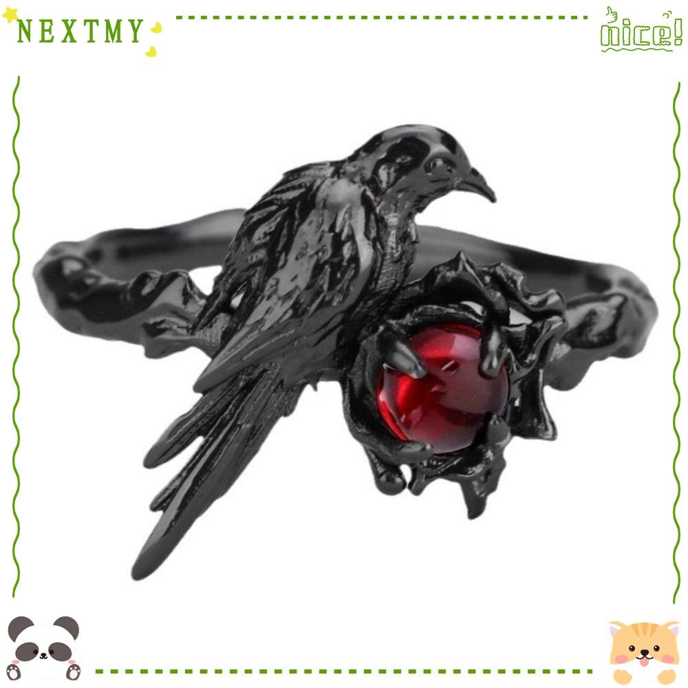 NEXTMY Black Raven Ring, Adjustable Red Zircon Sylus Crow Cosplay Ring, Fashion Merch Jewelry Love and Deepspace Artisan Rings Props Gift