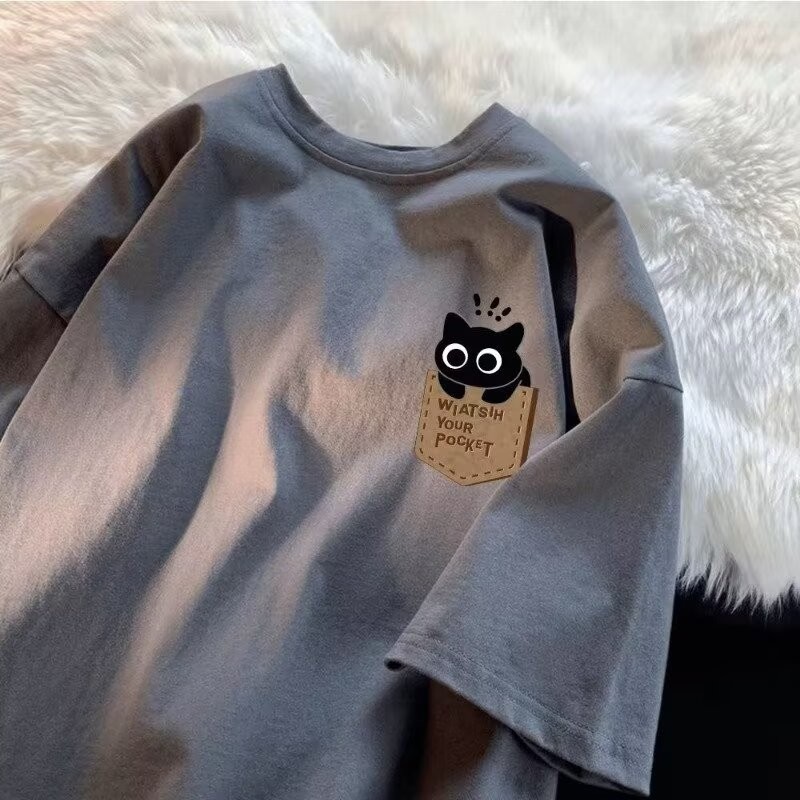 【M-5XLCouple T-shirt】2025 New Summer Hong Kong style Fun Cartoon Print T-shirt cotton Man Women Unisex Oversized Plus Size Tshirt Trendy Tees