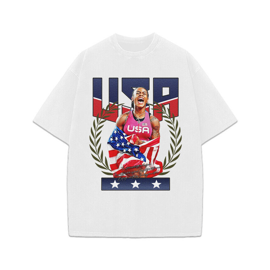 Sha'Carri Richardson Usa Gold Medal Celebration American Flag Design T-Shirt