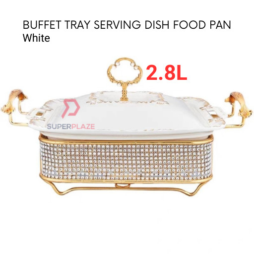 2.8 Liters White Buffet Tray Serving Dish Food Pan Berkas Lauk Tray Kenduri Hot Plate Buffet Set