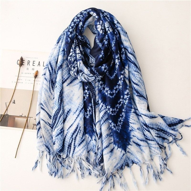 Shawl Ethnic Style Characteristic Tie-Dye Printing Scarf Shawl Fashion Single Product Imitation Winan Tie-Dye Printing Scarf Batik Scarf// ling5.8