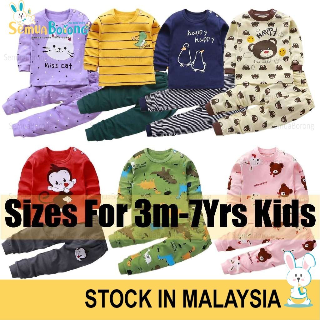 (3m-7yrs) Baby Kid Set Pajamas Long Sleeve with Long Pants Boy Girl Kids Sleepwear Baju Tidur Budak 0553