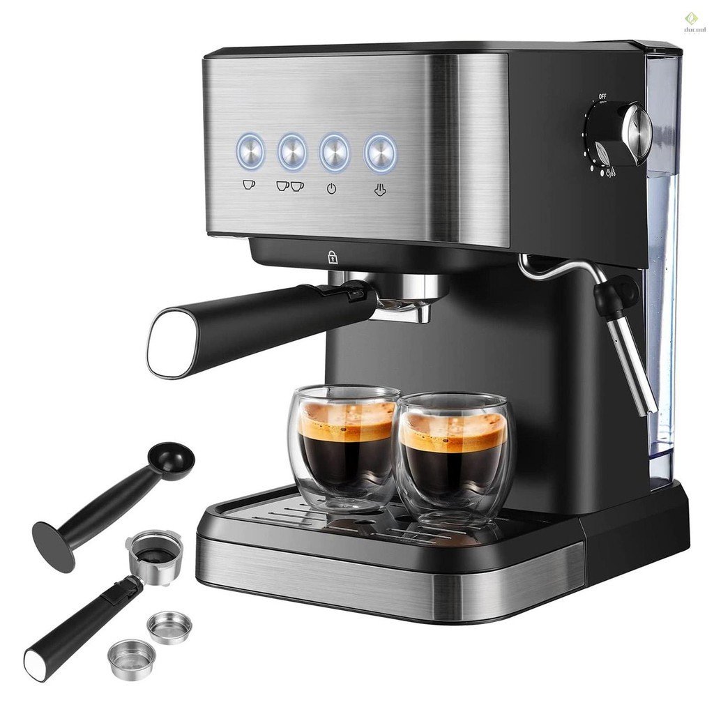 15 Bar Espresso Machine 1050W All-In-One Semi-Automatic Coffee Machine with Milk Frother Steam Wand / 1.5L Water Tank / Coffee Portafilter / Portafilter Basket / Tamper Spoon for C