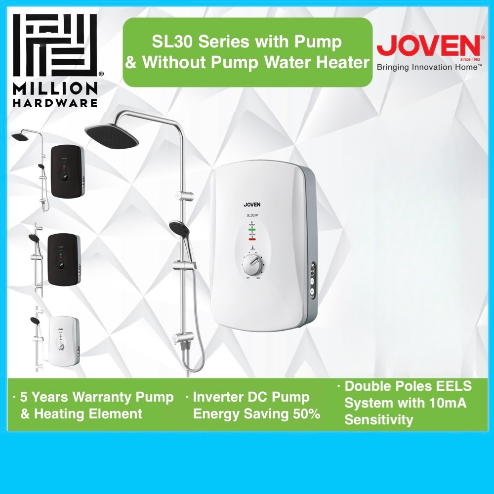 (SL30 Series) Joven Instant Water Heater 5 Spray Showerhead DC Inverter Pump (White / Black)