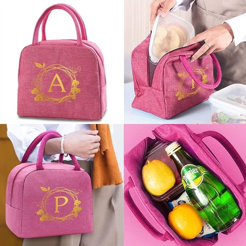 Lunch Bag Women Picnic Food Cooler Kids Thermal Box Insulated Canvas Tote for work Pouch Wreath Letter Organizer