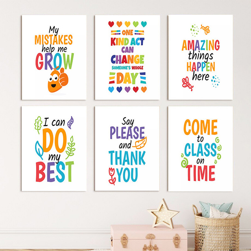 Children's Room Decoration Poster, Primary School School Nursery Decoration Painting, Classroom Inspirational Quotes, Canvas Painting, Home Decoration