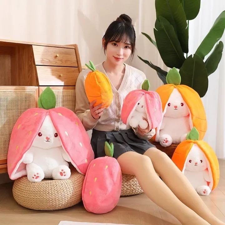 Strawberry Rabbit Doll Transforms into Little Rabbit Plush Toy Doll