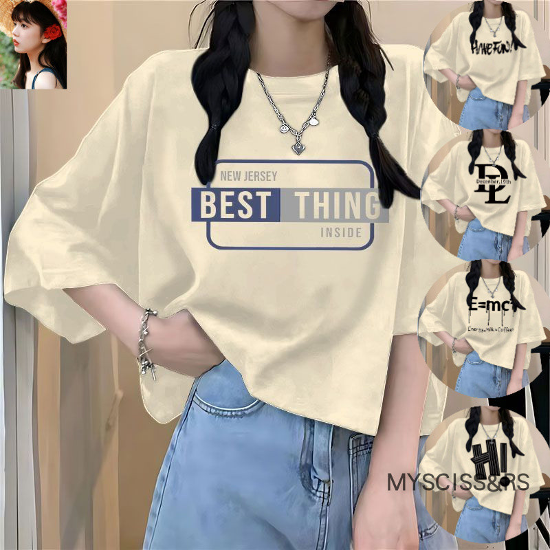 MYSCISSRS 甜美短袖ins印花2025新款不起球高腰短款时尚气质宽松T恤半袖上衣 Baju lengan pendek Plus size short sleeve T-shirt top