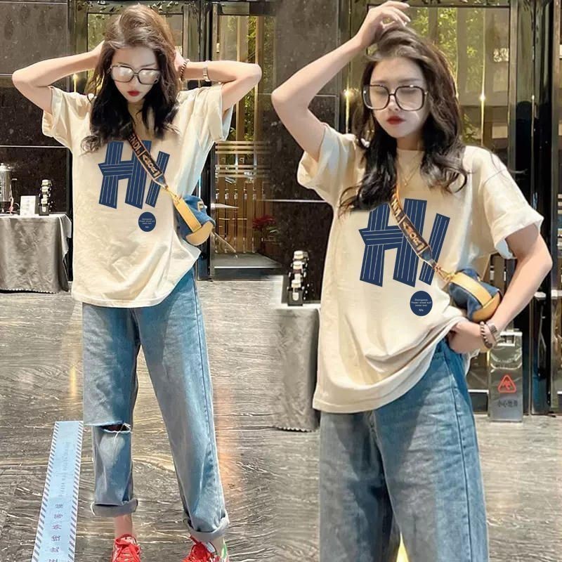 胖MM大码300斤短袖T恤女新款夏季oversize宽松遮肉印花显瘦上衣女Fat pulssize oversize T-shirts