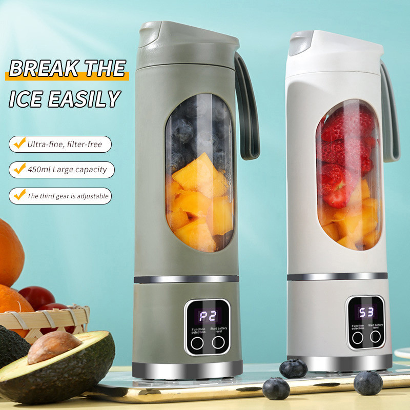 【Ready Stock】Portable Fruit Blender Portable Extraction Blender USB Rechargeable 304 Stainless Steel 12 Blades 450ml Juicer Juice Blender#Free Cup