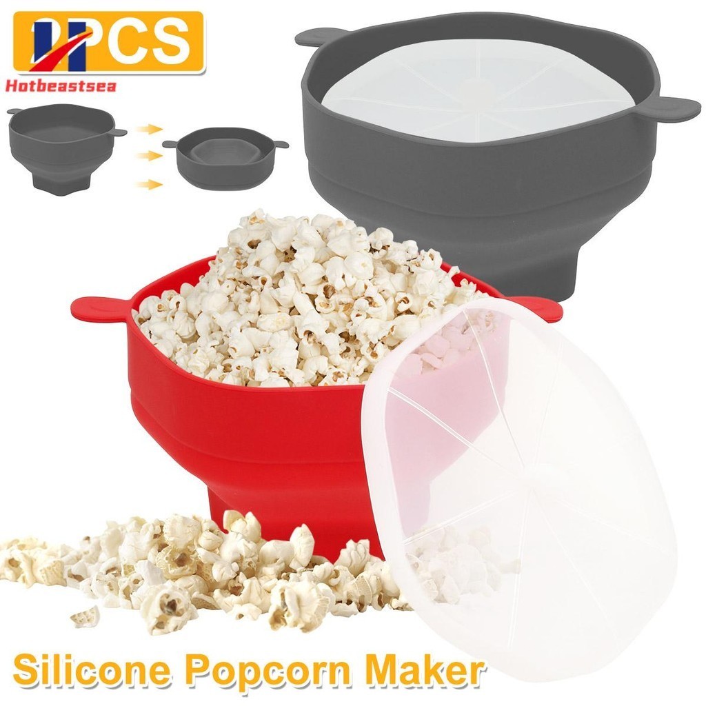 2Pcs Microwave Popcorn Maker Reusable Silicone Popcorn Popper with Lid and Handle Collapsible Popcorn Bucket for Home Party SHOPSKC3886