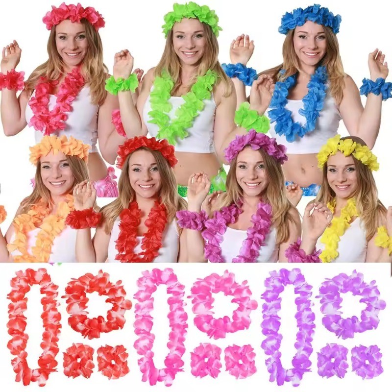 1pcs Hawaiian Flower Artificial Flower Lei Hula Necklace Garland Wedding Decorations Beach Tropical Party Supplies