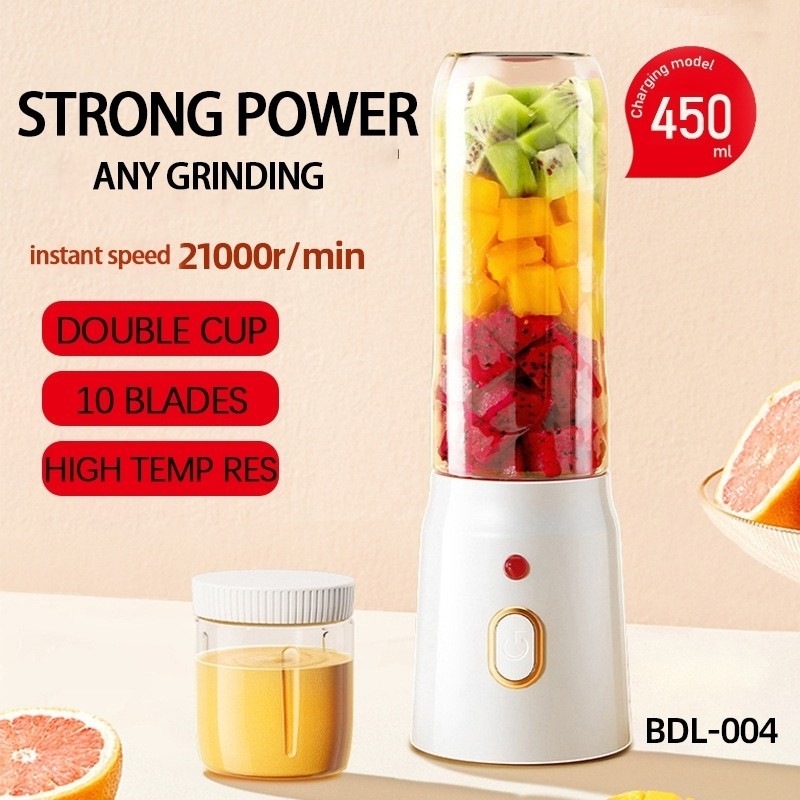 New 10 Blades Fruit Blender Juice Wireless Kecil Juicer Set Portable Mixer Usb Chooper Smoothie Small Blender Buah Rechargeable Wireless Household USB Juice Blender 榨汁机 果汁机