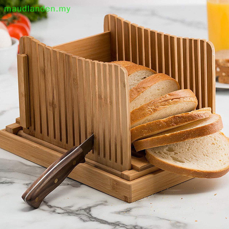 maudlanden Foldable Bamboo Wood Bread Slicer Cutter Toast Loaf Cutg Guide Slicing Maker   MY