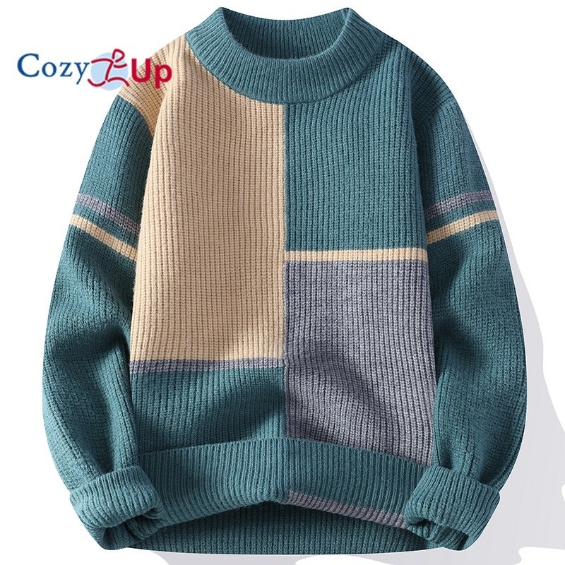 Cozy Up Men and Women Round Neck Warm Sweaters Fashion Patchwork Color Casual Pullovers Knitted Sweaters