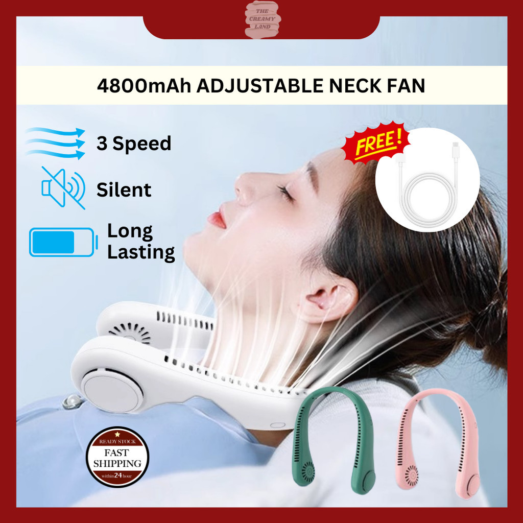 USB Rechargeable Battery 360°Strong Wind Neck Fan Cooler Bladeless Electric Kipas Leher Gantung Kanak Kipas Sukan 頸項脖子風扇