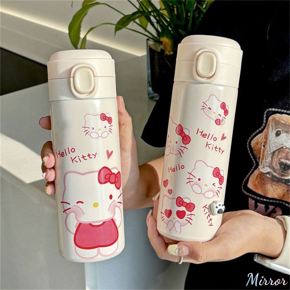 ♕ 450ml Hello Kitty Cartoon 304 Stainless Steel Thermos Cup Girls Portable Bouncing Pea Cup Cute Cat Water Cup