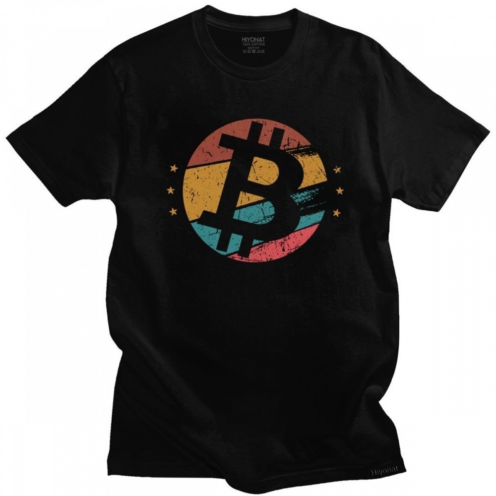 Fashion Vintage Design Bitcoin T Shirts Men Short Sleeve BTC Cryptocurrency Crypto Blockchain Tee Pure Cotton Tshirt Merchandise