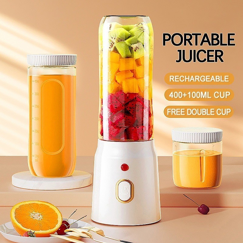 Portable Juicer Mini Fruit Blender Juice Wireless 10 Blades Kecil Juicer Set Portable Mixer Usb Chooper Smoothie Small Blender Buah Rechargeable with 2 Cups 果汁机